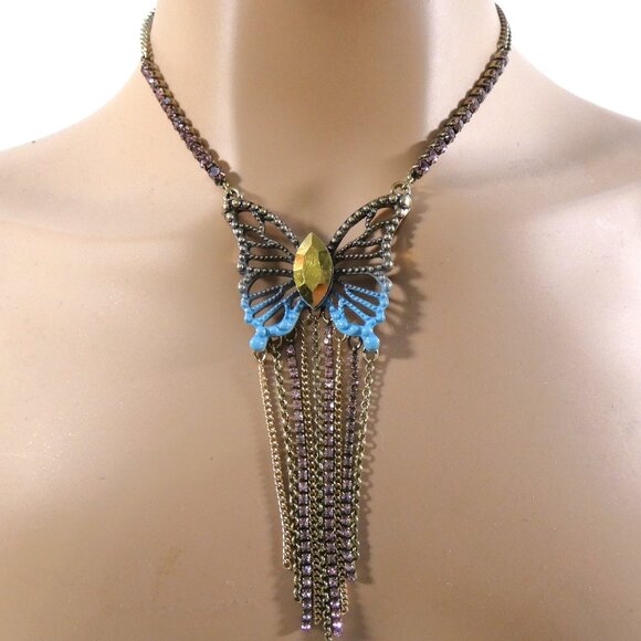 NWT Betsey Johnson Women's Boho Butterfly Fringe Pendant Necklace - Picture 10 of 12